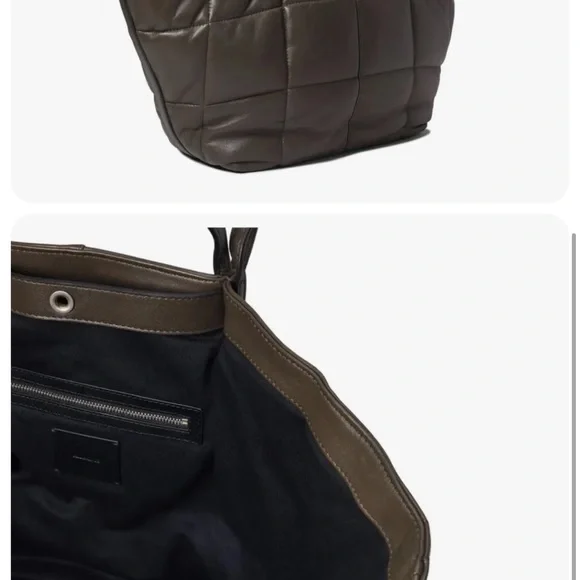 All Saints Nadaline Quilted Leather Tote Bag Olive Green Org. 369.00 - Picture 3 of 3